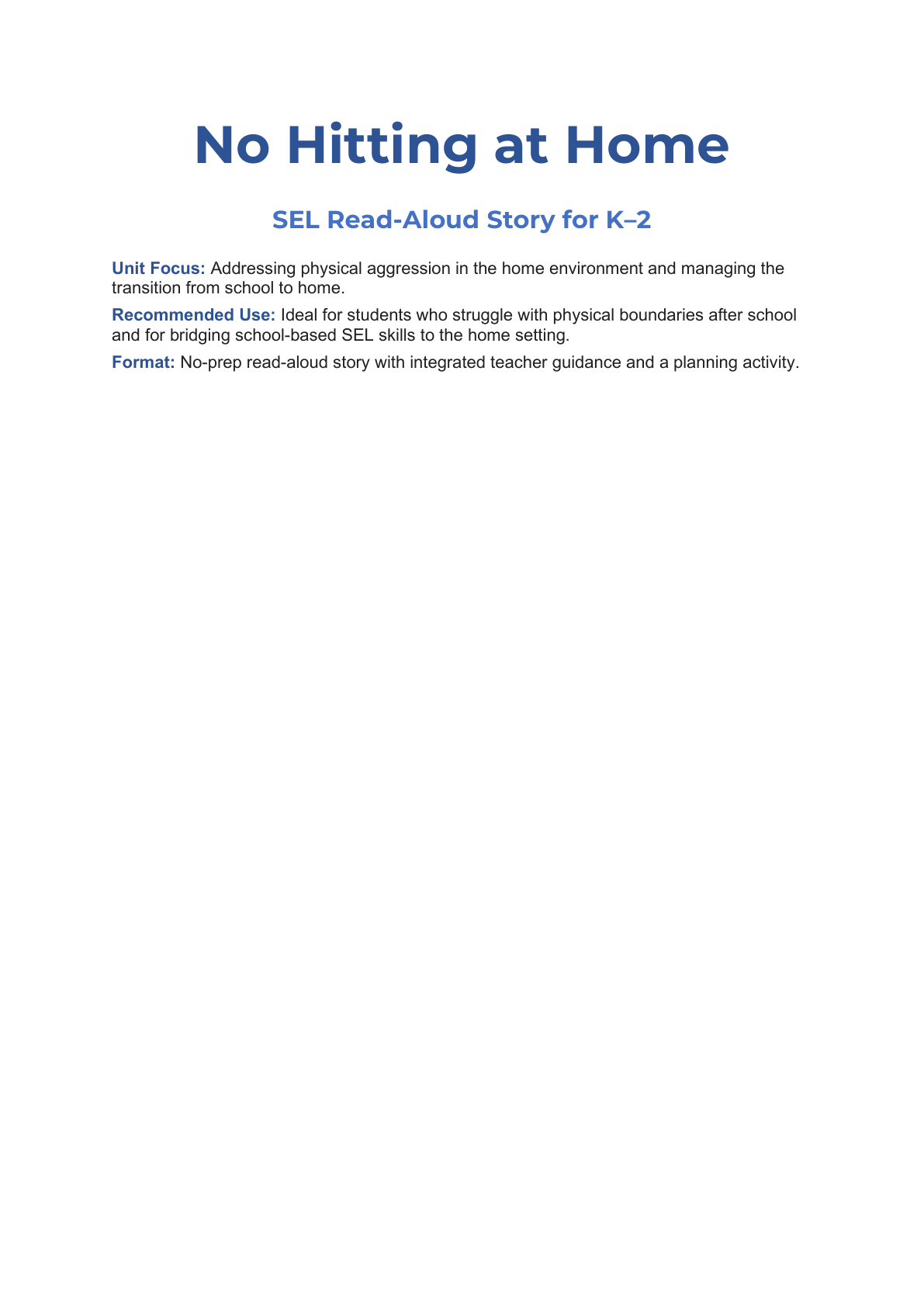 No Hitting at Home Social Story for K–2