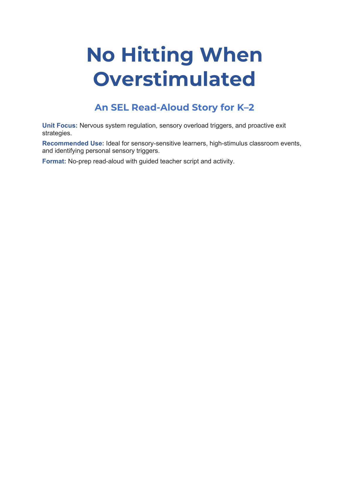 No Hitting When Overstimulated Social Story for K–2