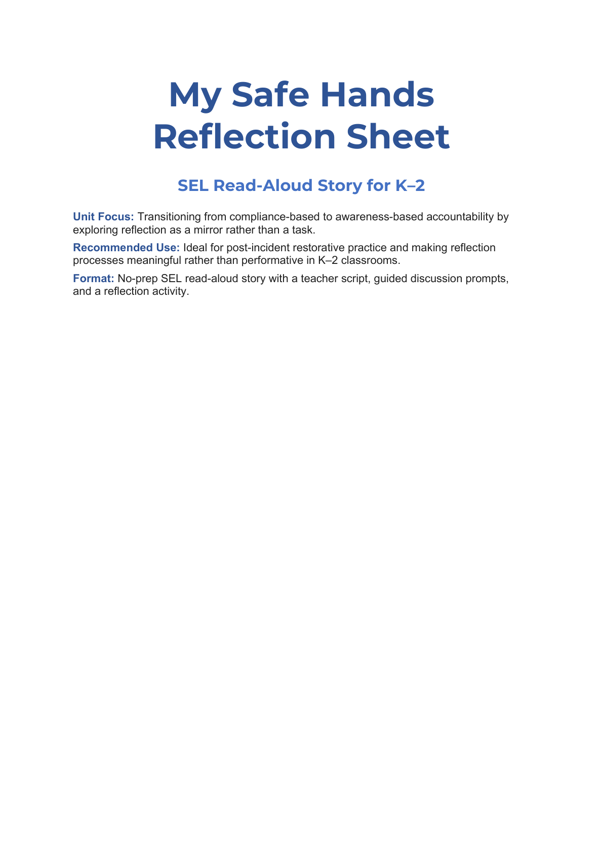 Safe Hands Reflection Social Story for K–2